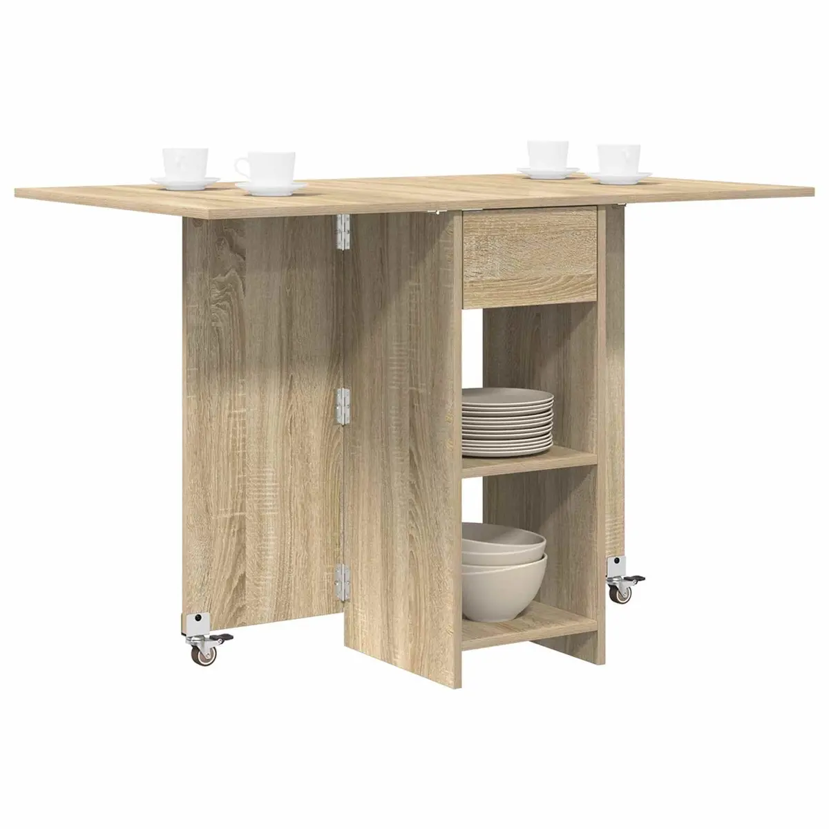 Folding Dining Table 115x70x75cm with Storage Shelves