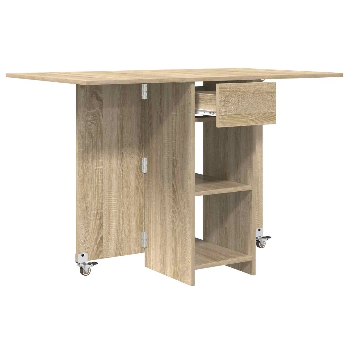 Folding Dining Table 115x70x75cm with Storage Shelves