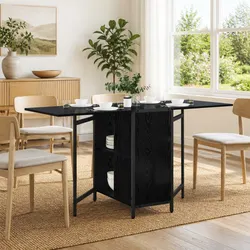 Extendable Dining Table with Durable Black Oak Finish