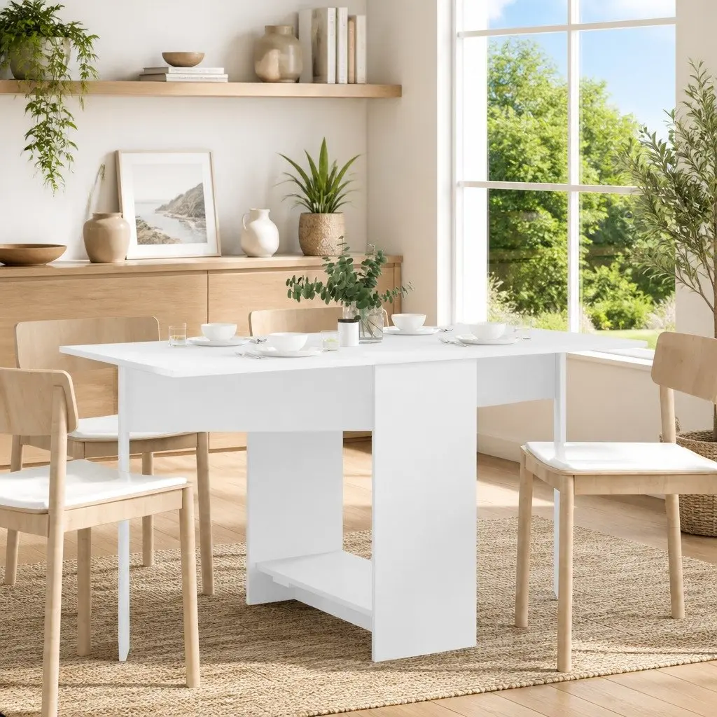 White Dining Table with Extendable Folding Top 138x70x73.5cm