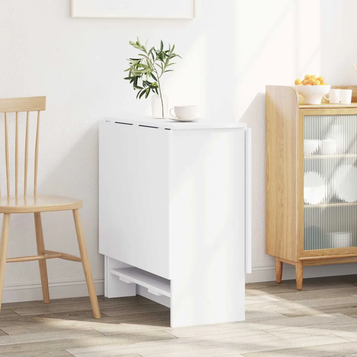 White Dining Table with Extendable Folding Top 138x70x73.5cm