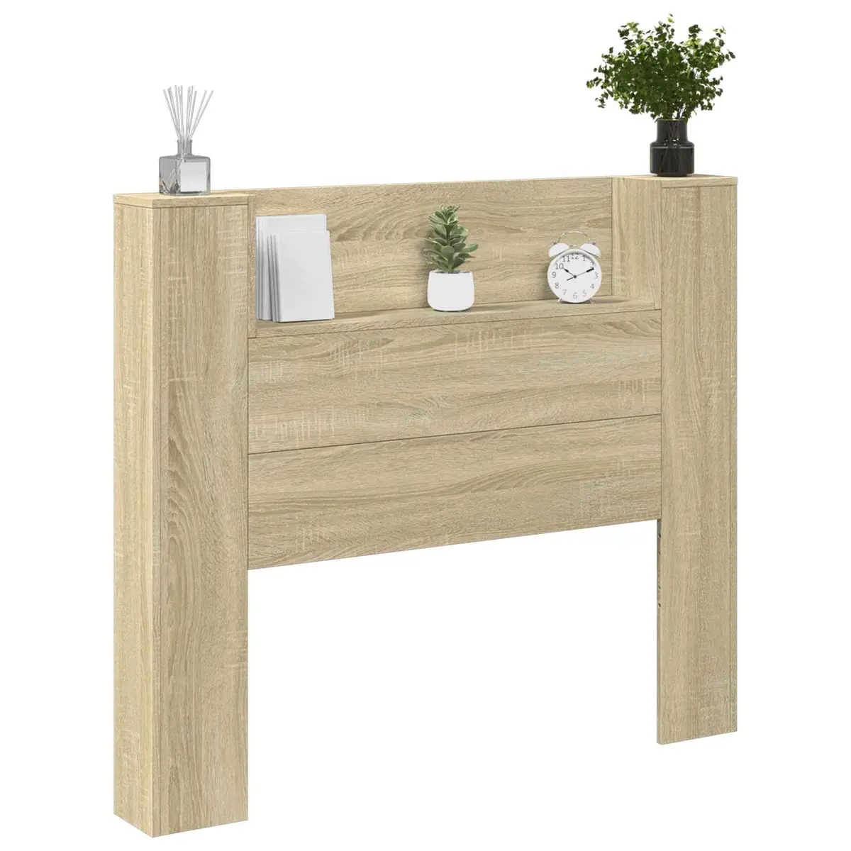 Tan Wall-Mounted Headboard Cabinet with LED Lights