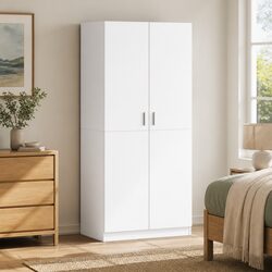 Sturdy White Storage Cabinet with Hanging Rod - 80x52x180 cm