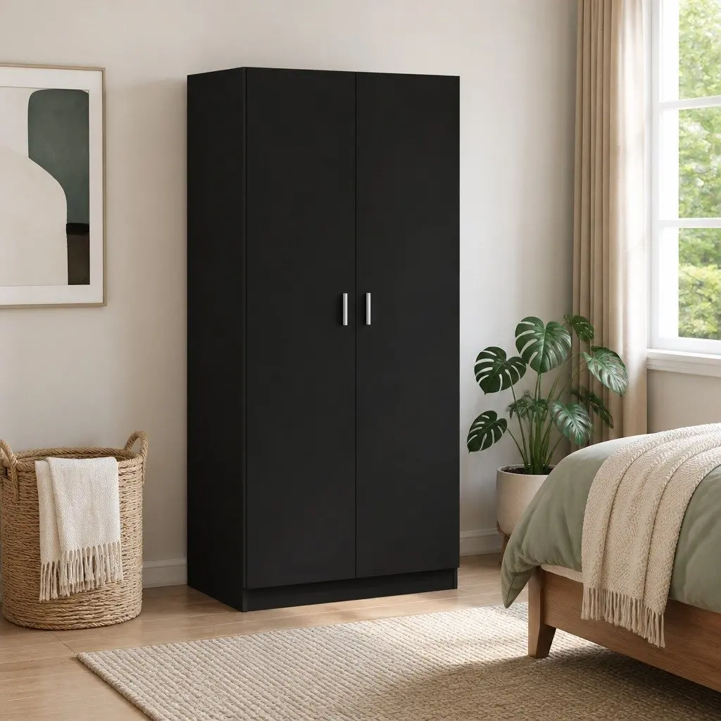 Black Wardrobe Cabinet 80x52x180 cm with Hanging Rod