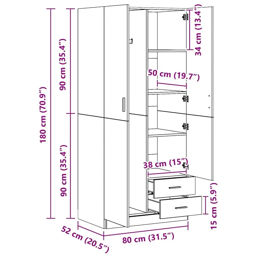White Wardrobe Cabinet for Clothes Storage 80x52x180 cm