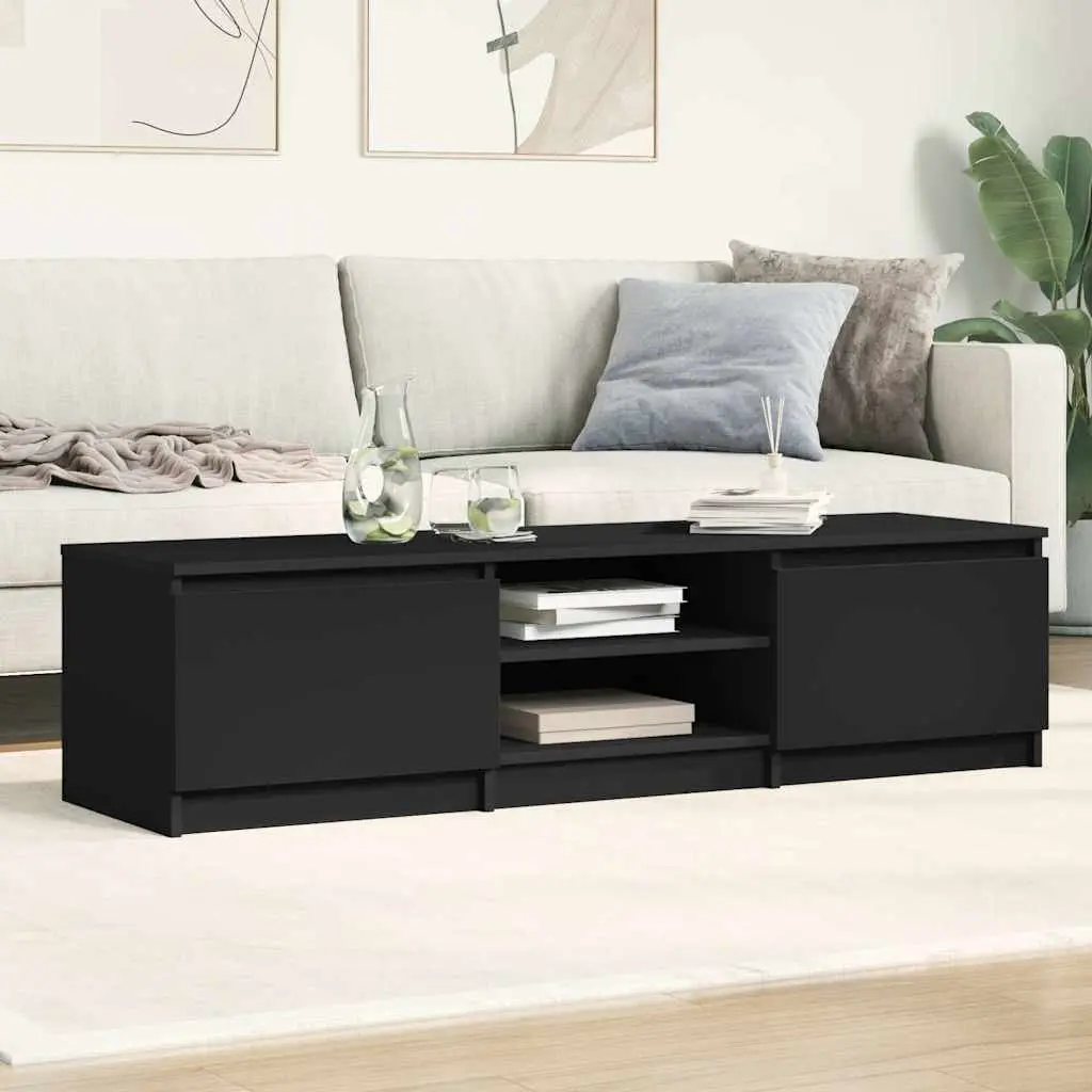 Black TV Cabinet with 2 Doors and Storage Compartments