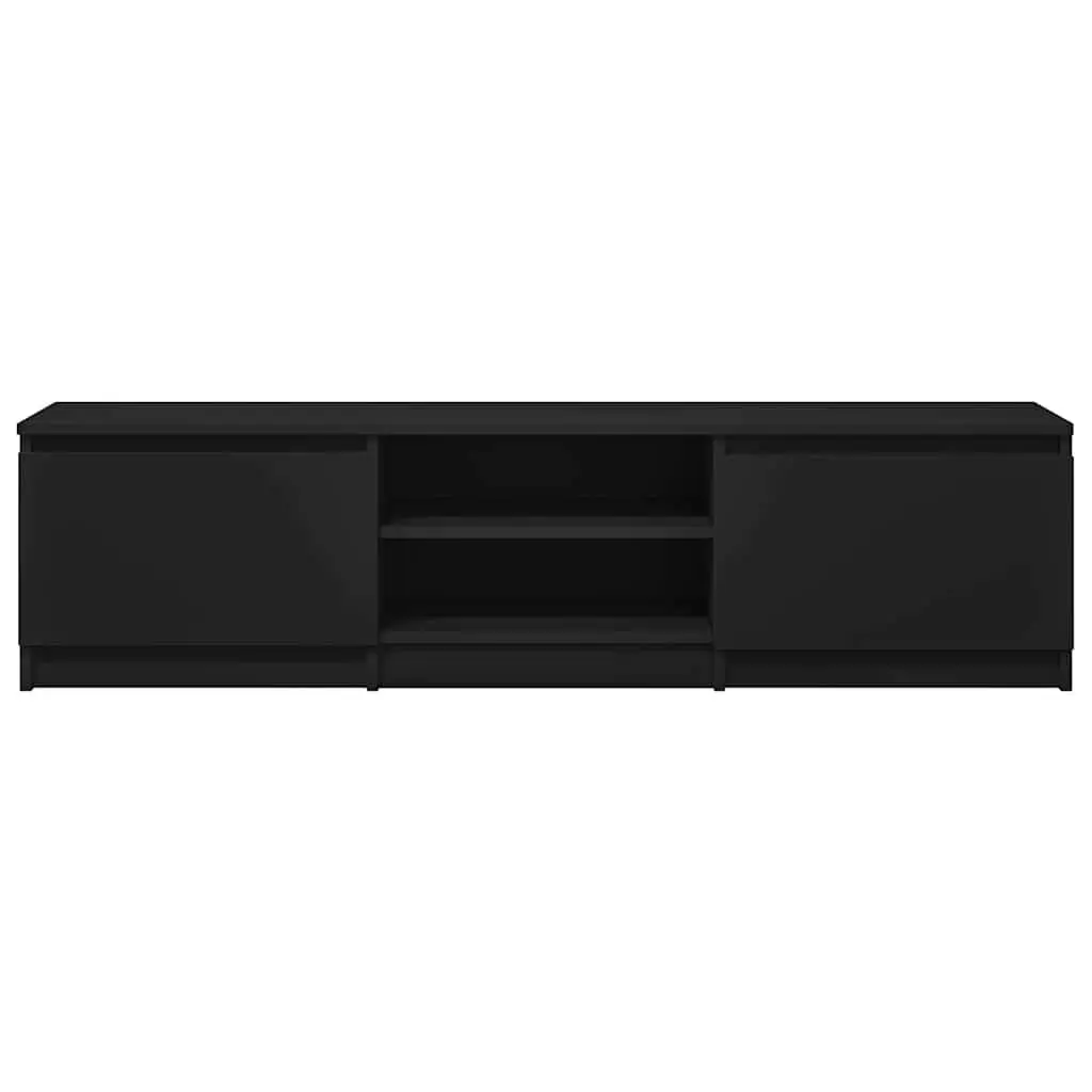 Black TV Cabinet with 2 Doors and Storage Compartments