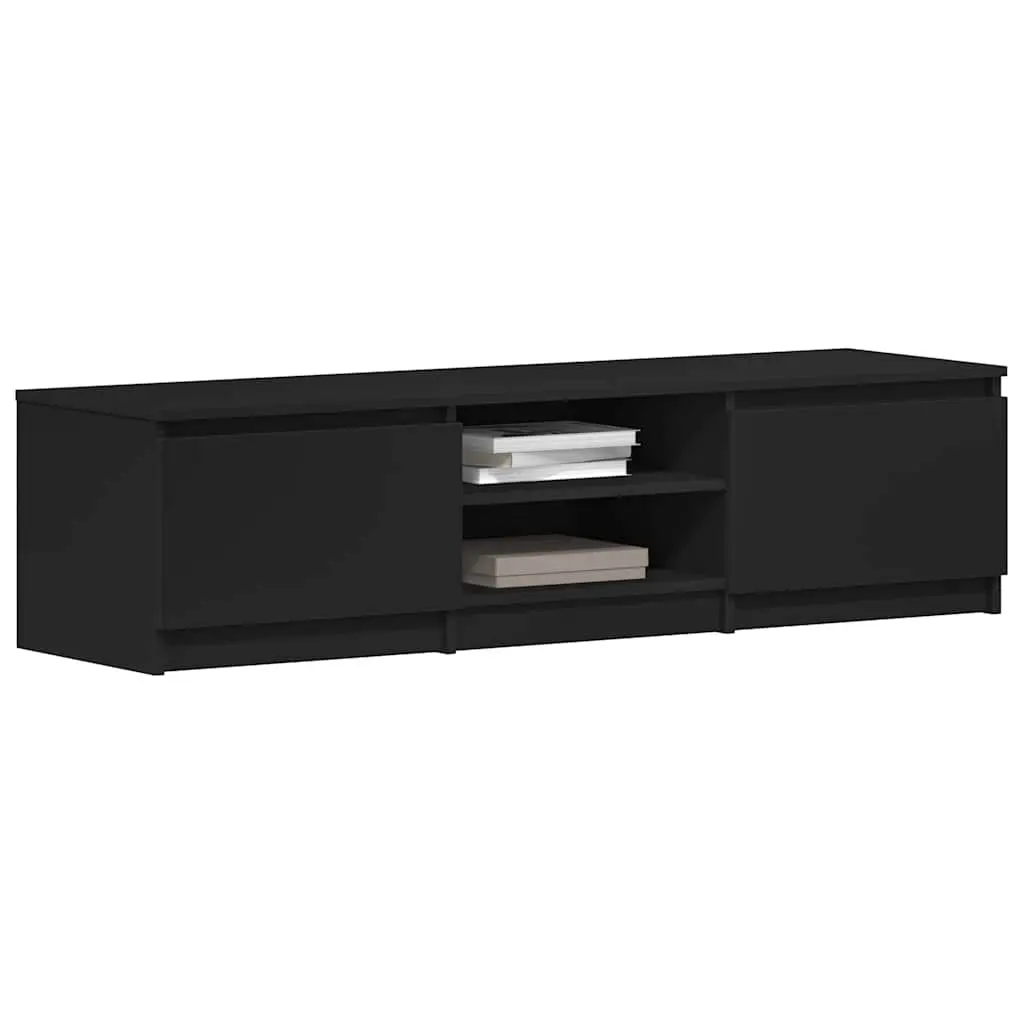 Black TV Cabinet with 2 Doors and Storage Compartments