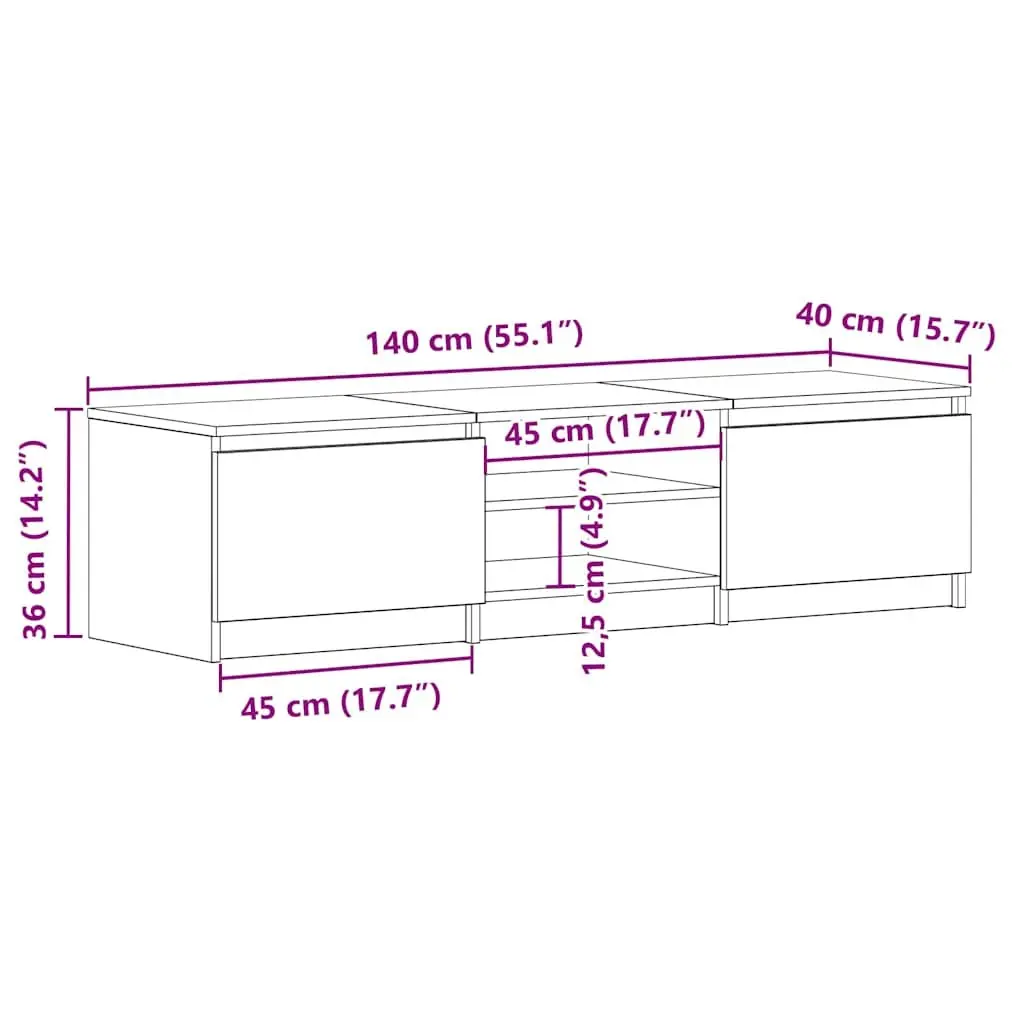 Black TV Cabinet with 2 Doors and Storage Compartments