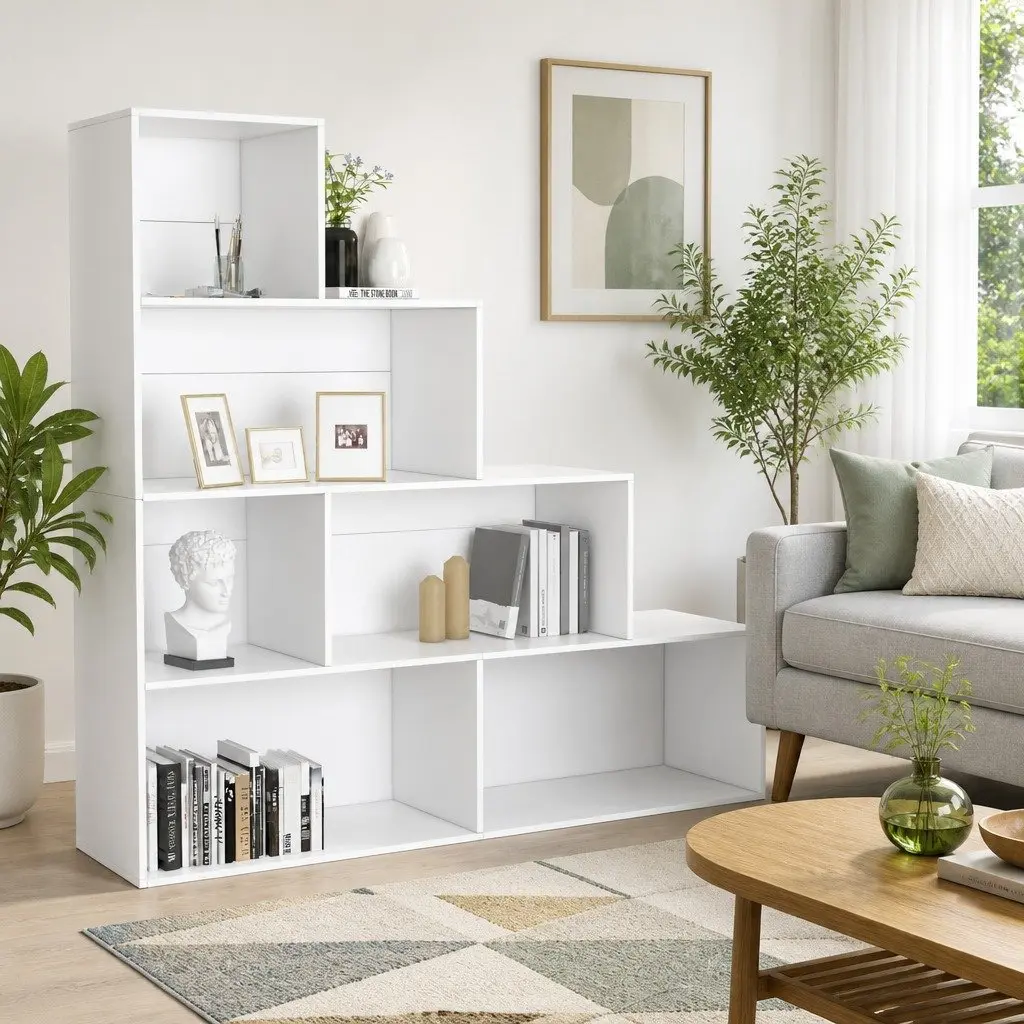 White 6-Shelf Book Cabinet Room Divider