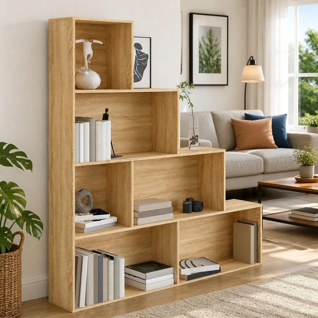 Book Cabinet with 6 Open Shelves in Sonoma Oak