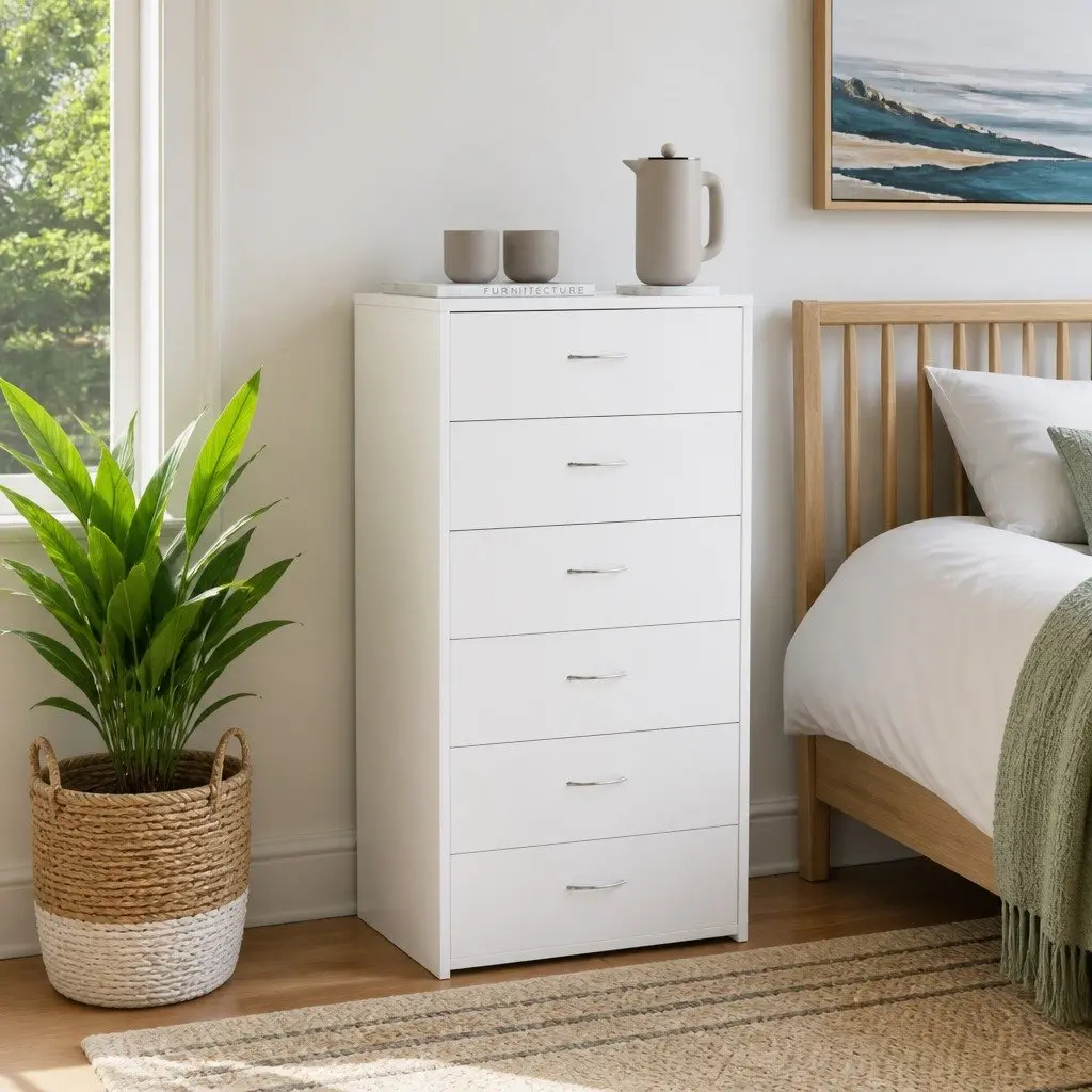 White Sideboard Cabinet with 6 Drawers