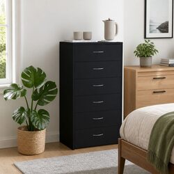 Durable Sideboard Cabinet with 6 Drawers in Black