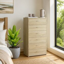 Brown Storage Sideboard with 6 Drawers for Living Spaces