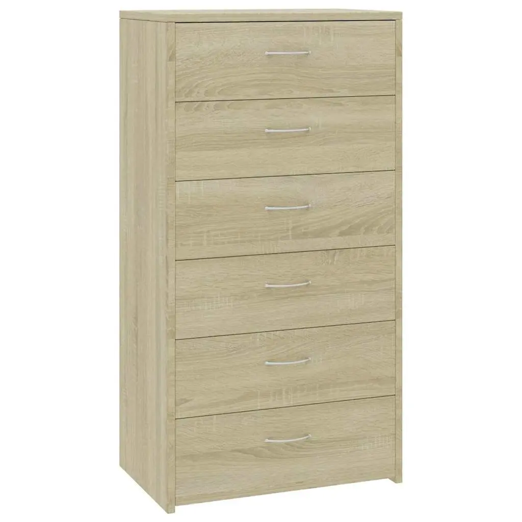 Sideboard Engineered Wood 50 x 34 x 96 cm Brown 6 Drawers Storage Cabinet Living Room Bedroom Furniture