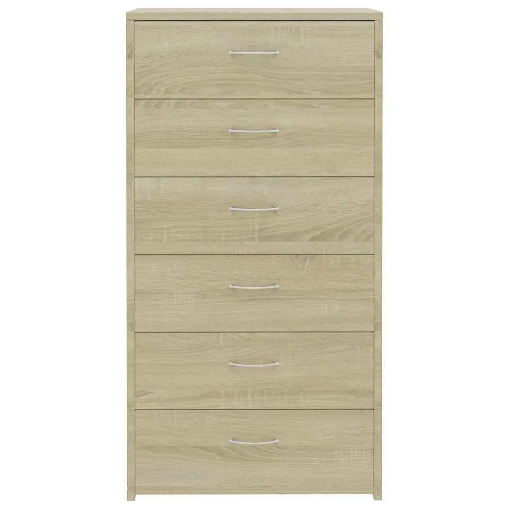 Sideboard Engineered Wood 50 x 34 x 96 cm Brown 6 Drawers Storage Cabinet Living Room Bedroom Furniture