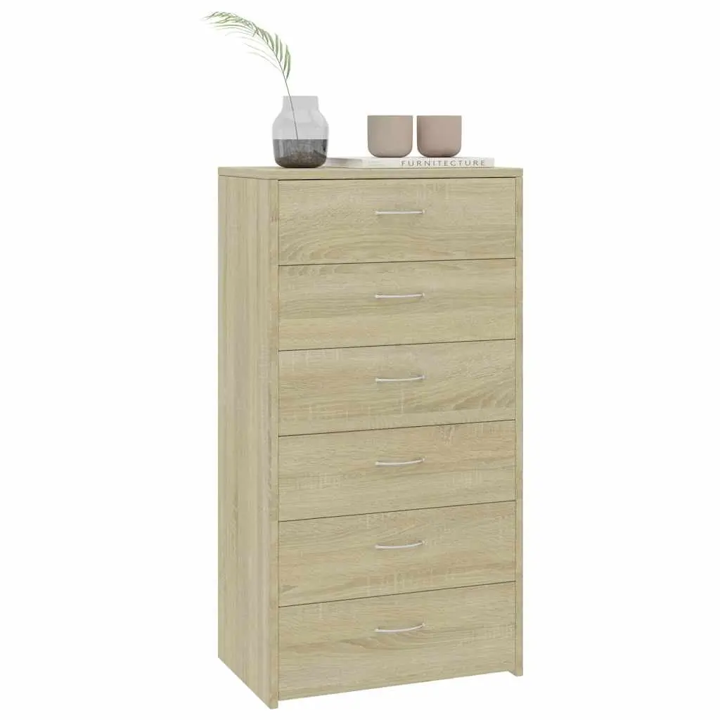 Sideboard Engineered Wood 50 x 34 x 96 cm Brown 6 Drawers Storage Cabinet Living Room Bedroom Furniture