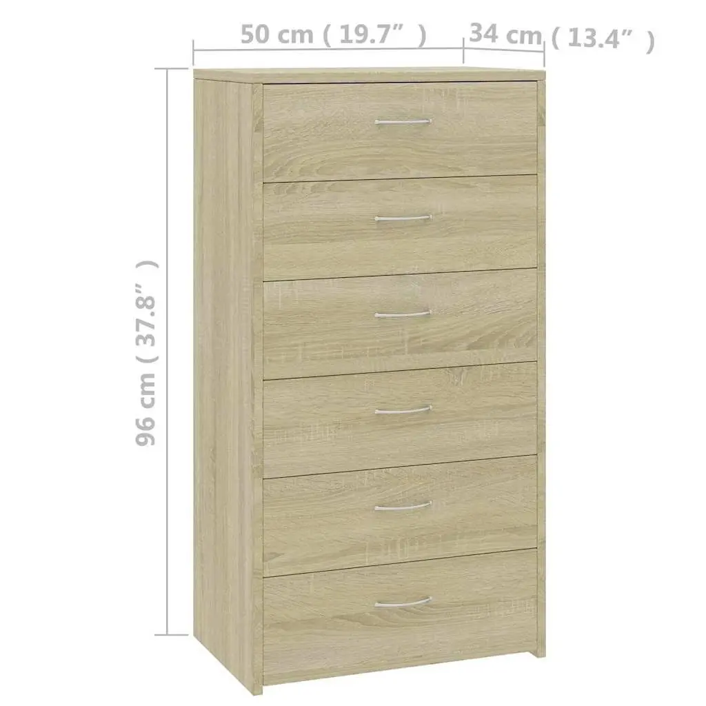 Sideboard Engineered Wood 50 x 34 x 96 cm Brown 6 Drawers Storage Cabinet Living Room Bedroom Furniture