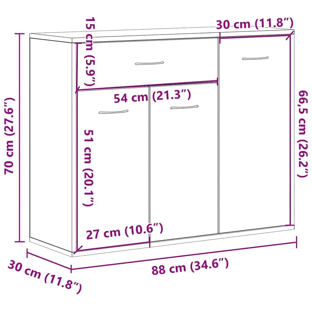 White Sideboard 88x30x70 cm Storage Cabinet