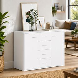 Modern White Sideboard Storage Cabinet with 4 Drawers