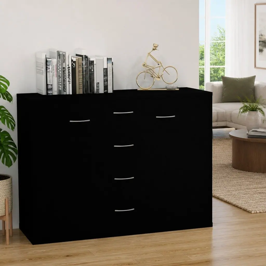 Black Engineered Wood Sideboard with 4 Drawers & 2 Doors