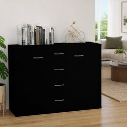 Black Engineered Wood Sideboard with 4 Drawers & 2 Doors
