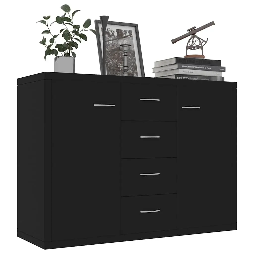 Black Engineered Wood Sideboard with 4 Drawers & 2 Doors