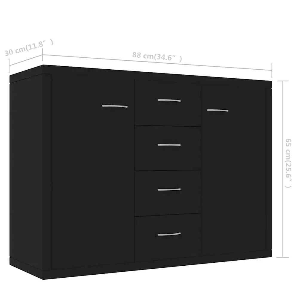 Black Engineered Wood Sideboard with 4 Drawers & 2 Doors