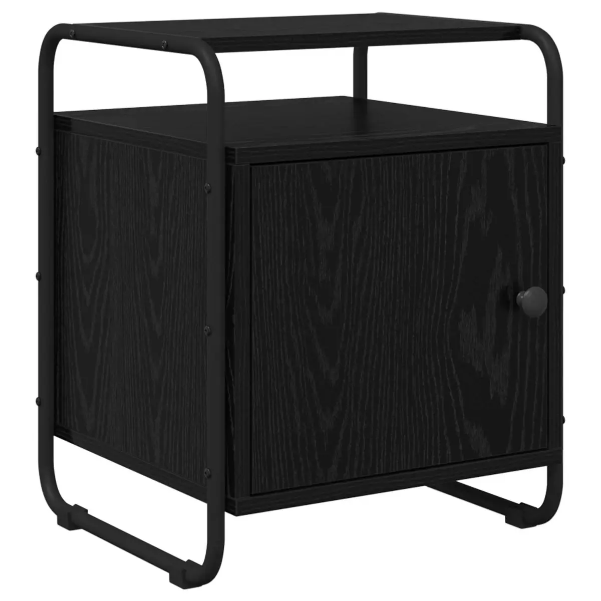 Bedside Table Engineered Wood Black Modern Compact Storage Cabinet