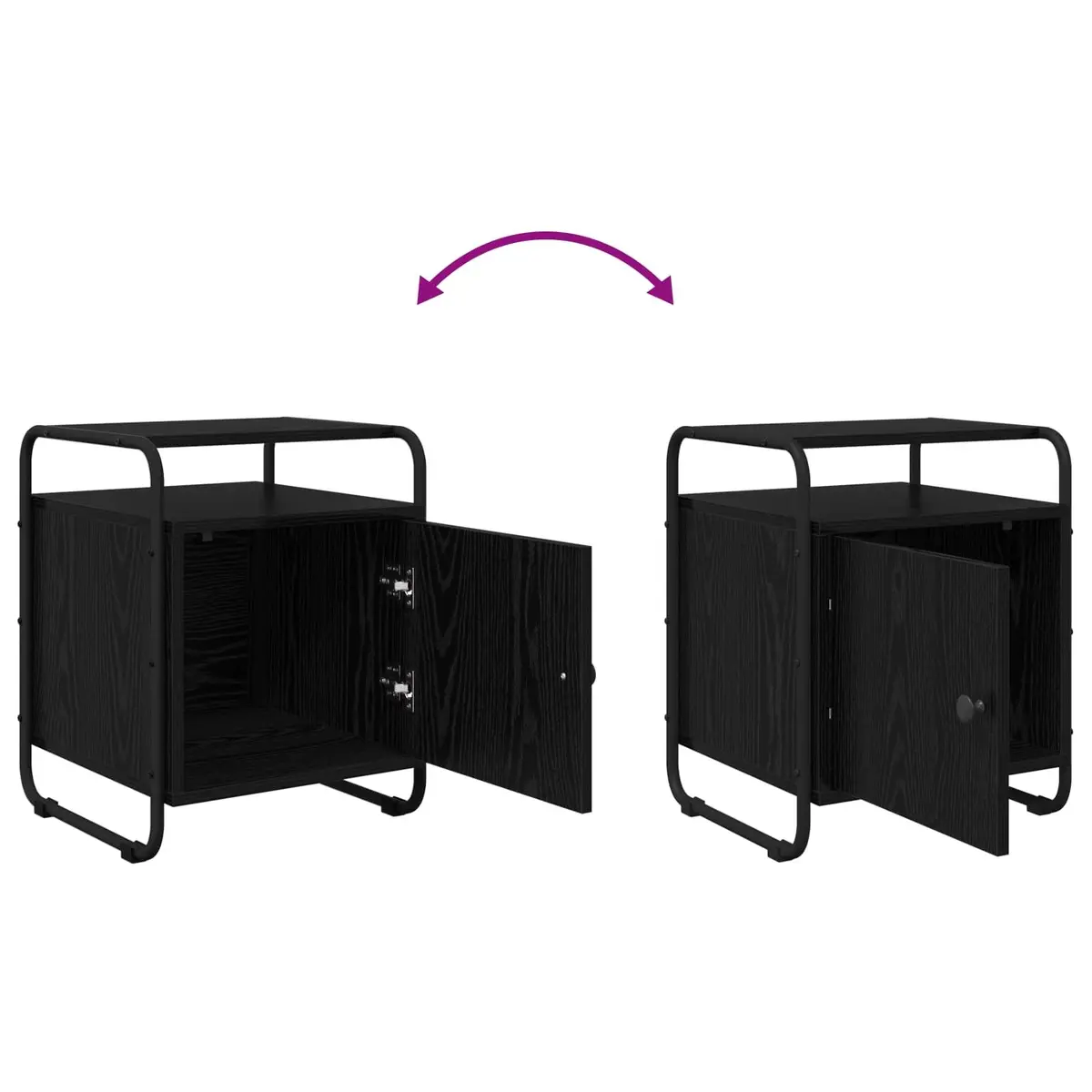 Bedside Table Engineered Wood Black Modern Compact Storage Cabinet