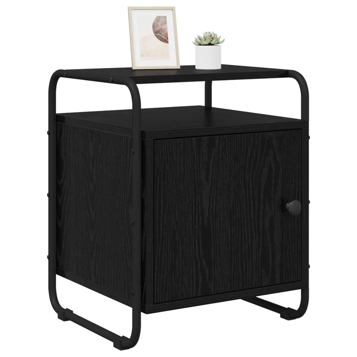 Bedside Cabinet 2 pcs Black Engineered Wood Storage Bedroom Nightstand Table