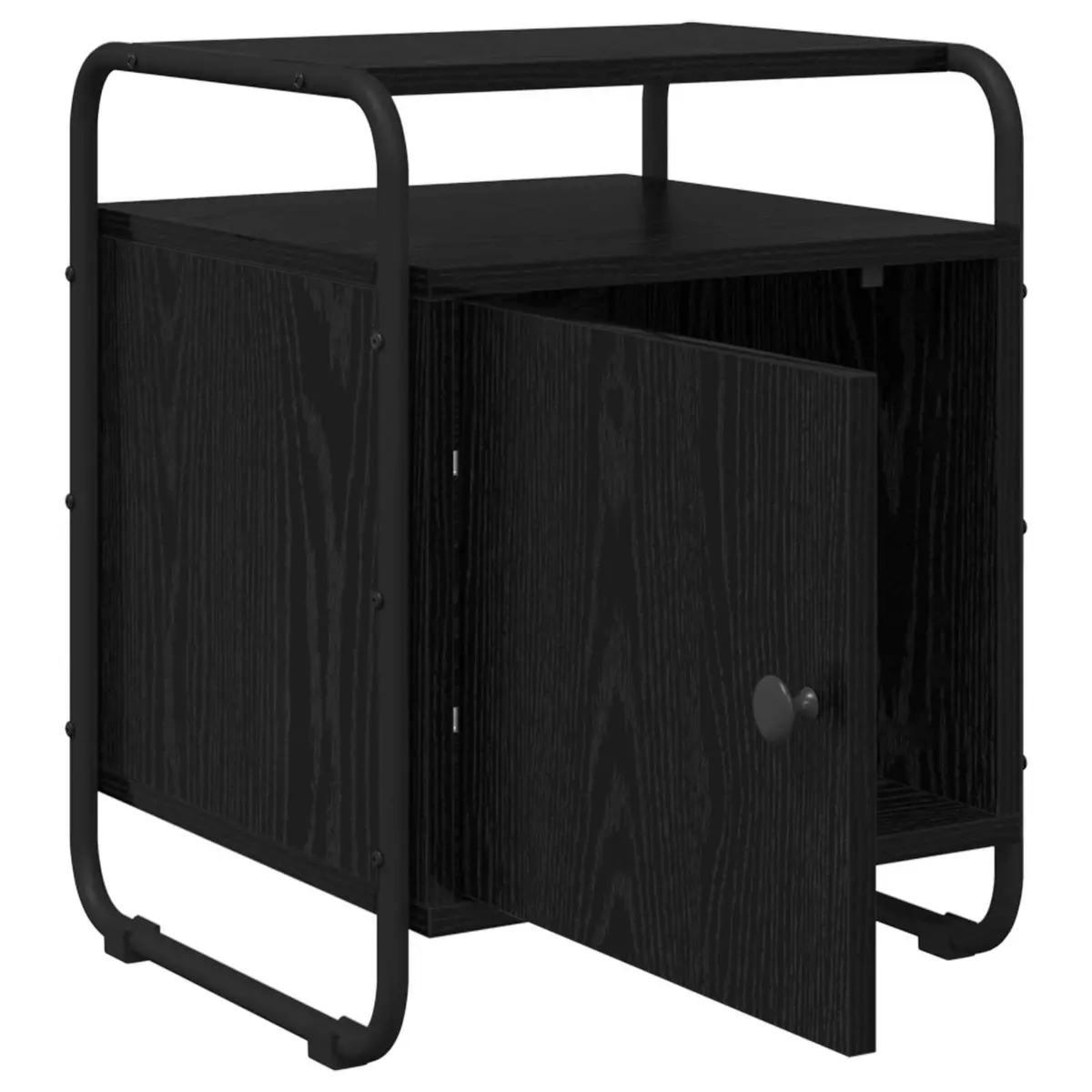 Bedside Cabinet 2 pcs Black Engineered Wood Storage Bedroom Nightstand Table