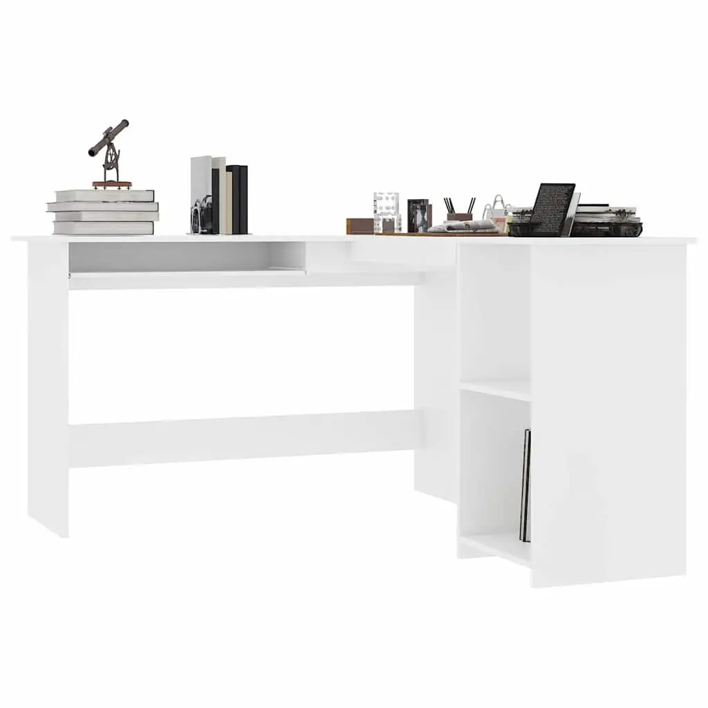 White L-Shaped Corner Desk with Keyboard Tray
