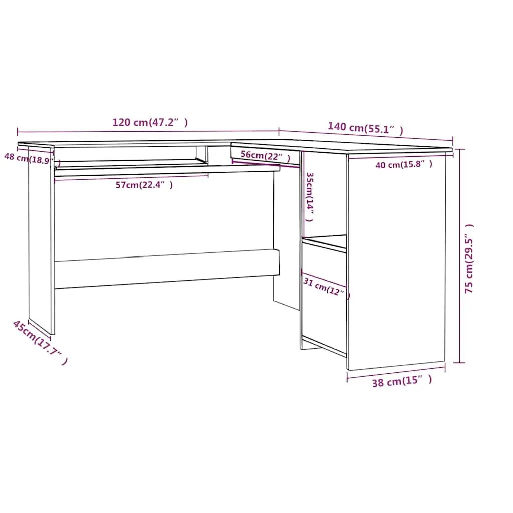 White L-Shaped Corner Desk with Keyboard Tray