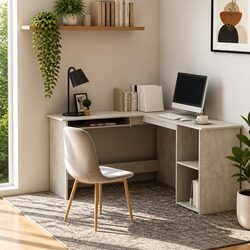 Sturdy Grey L-Shaped Corner Desk with Keyboard Tray