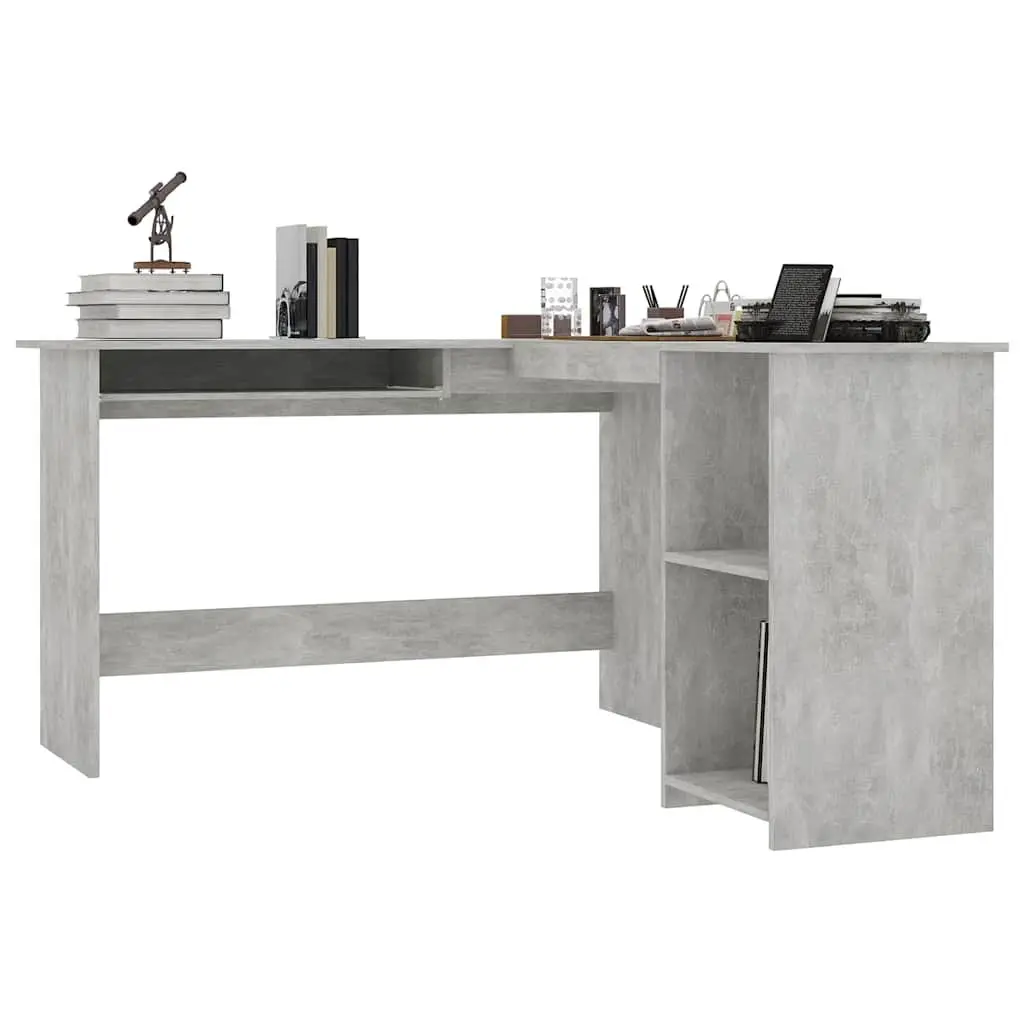 Grey L-Shaped Corner Desk with Keyboard Tray