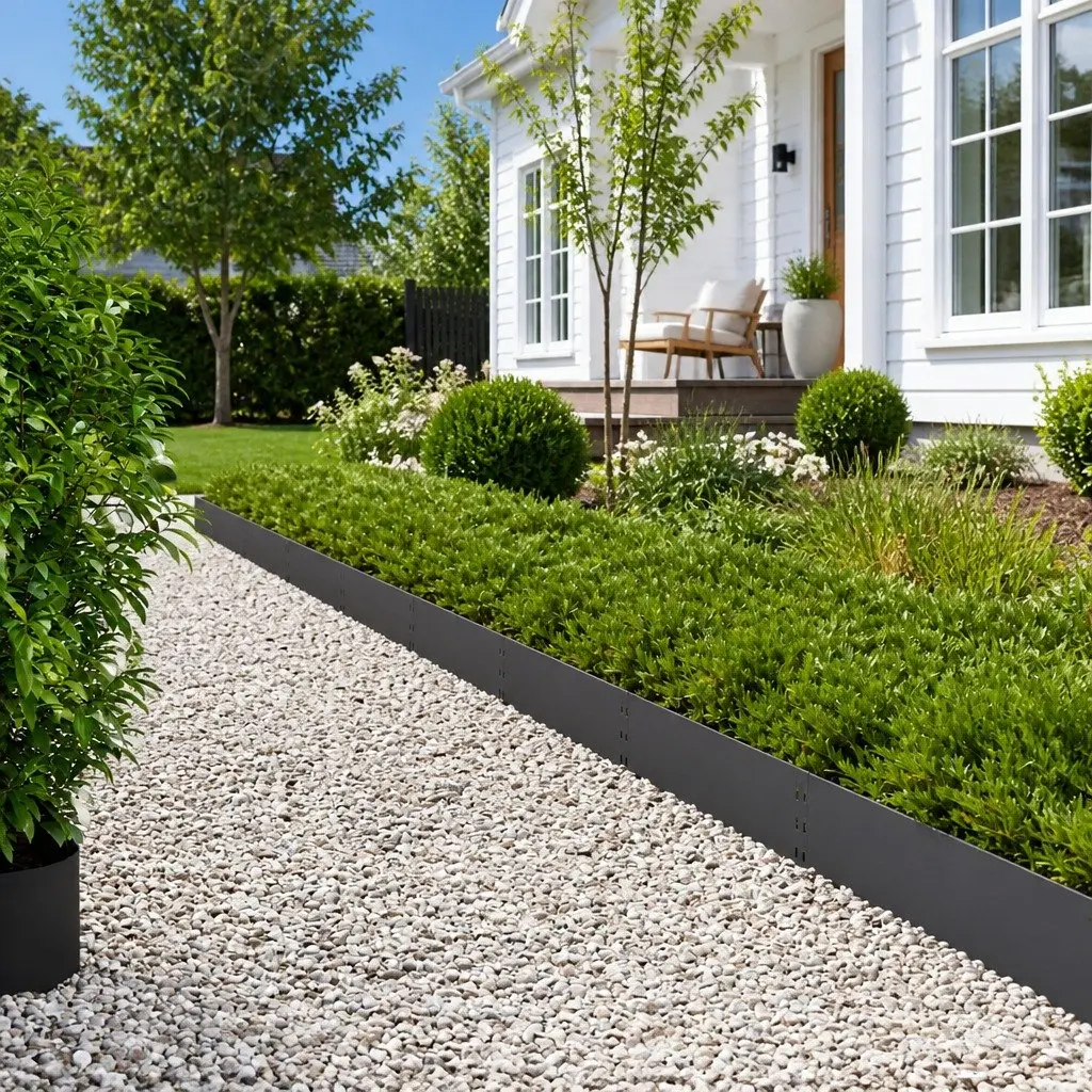 Garden Lawn Edging 10 Pieces Steel Black Flexible Landscape Border 100x25cm