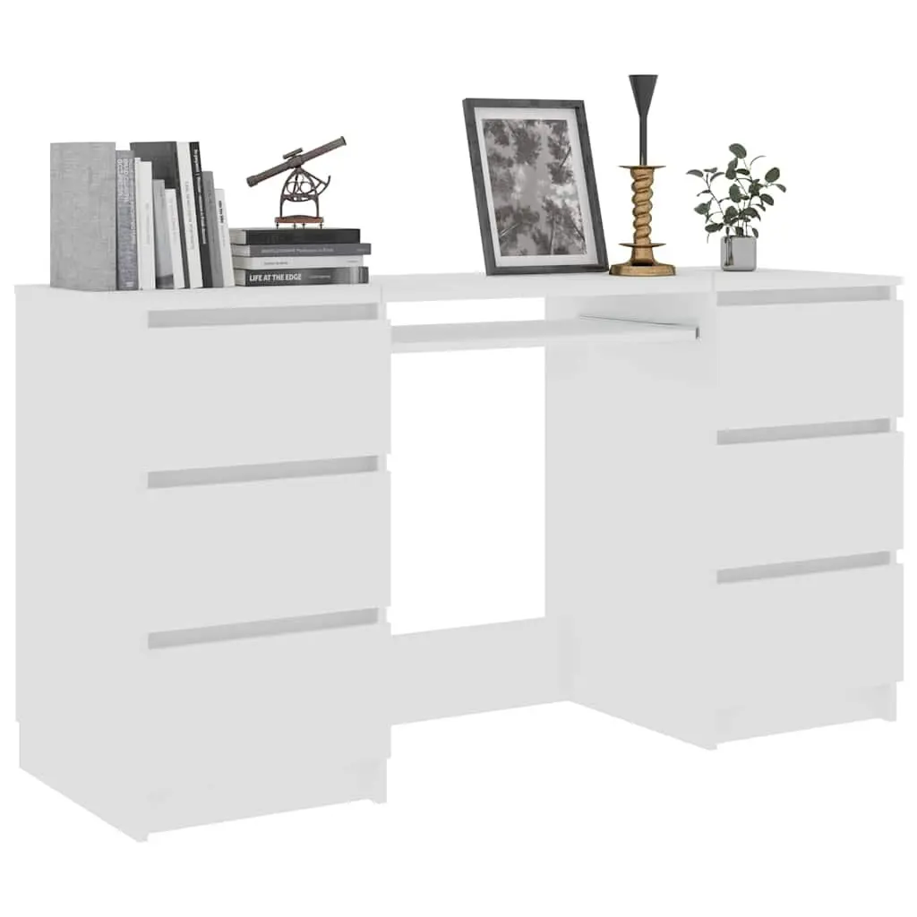 White Writing Desk with 6 Drawers for Office