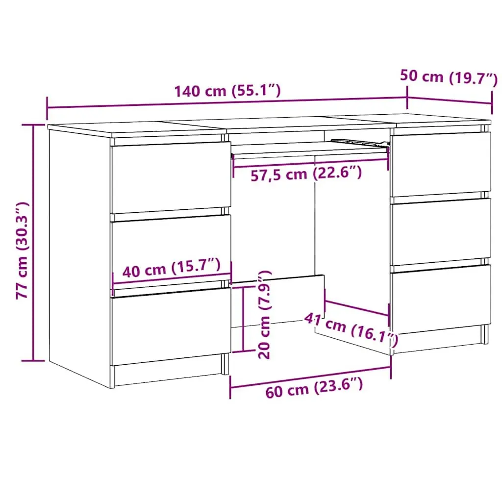 Writing Desk Engineered Wood 140 x 50 x 77 cm Brown