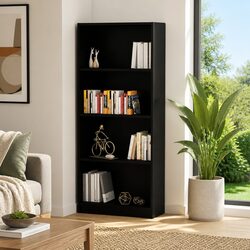 Premium 4-Tier Black Engineered Wood Book Cabinet