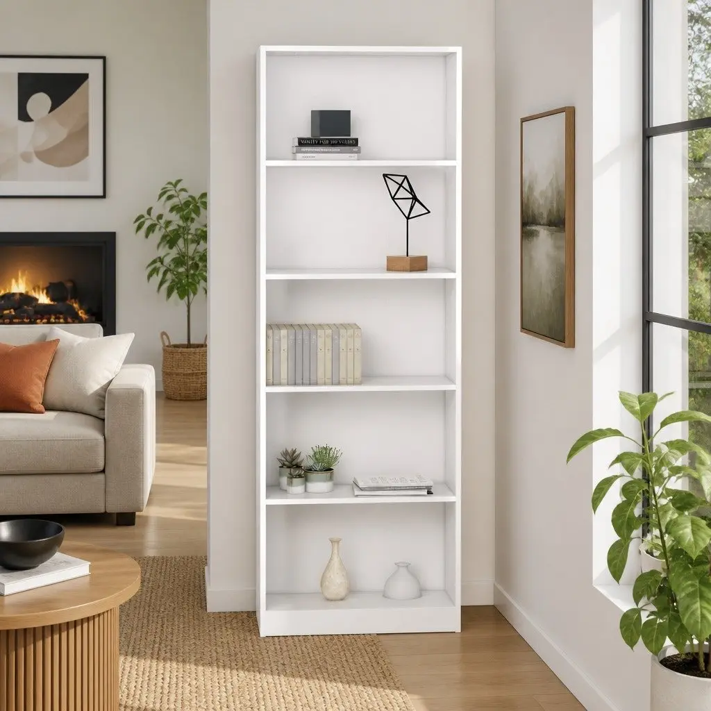5-Tier Book Cabinet in White Engineered Wood