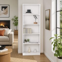Sturdy 5-Tier Book Cabinet in White Engineered Wood