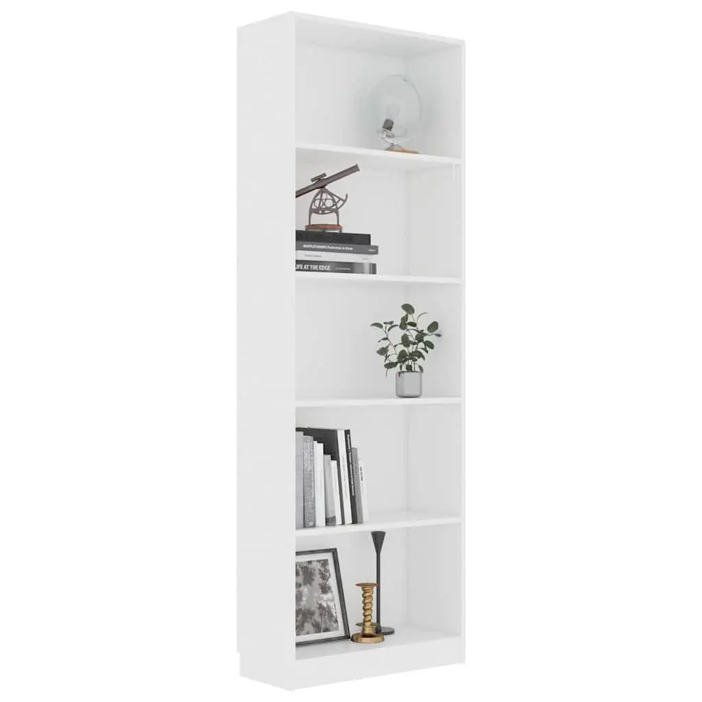 5-Tier Book Cabinet in White Engineered Wood