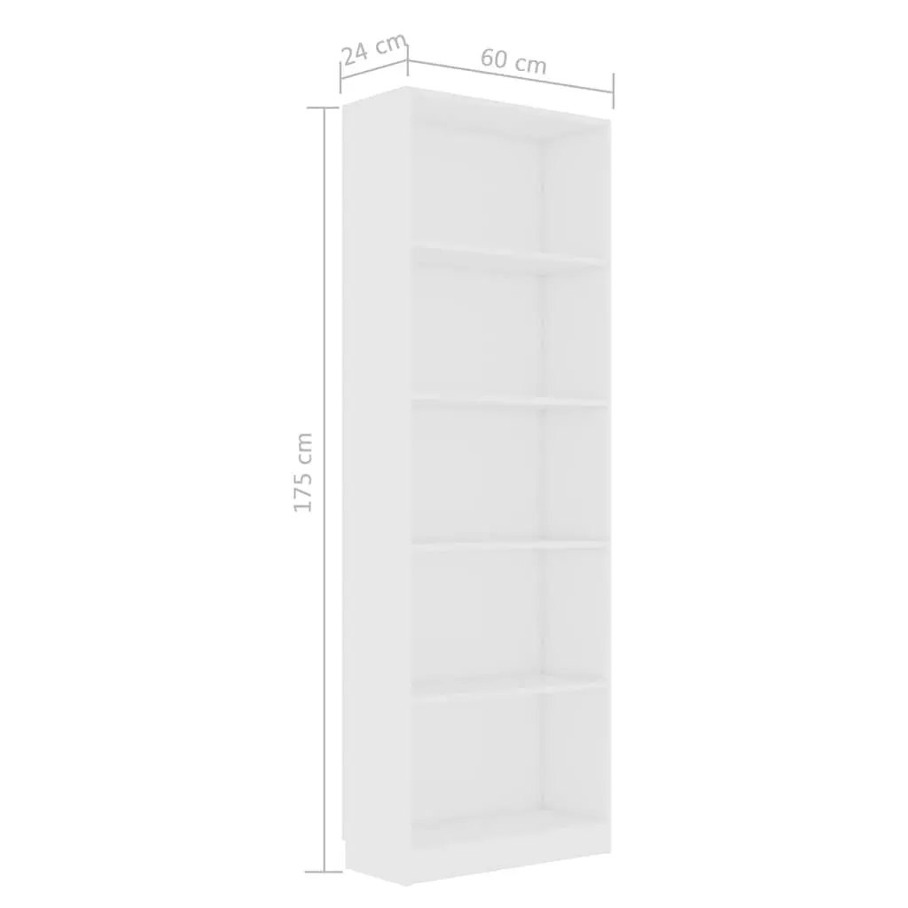 5-Tier Book Cabinet in White Engineered Wood