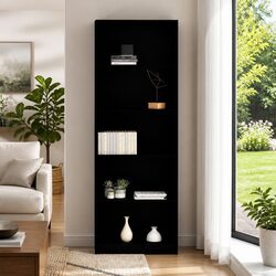 Sturdy 5-Tier Black Book Cabinet in Engineered Wood