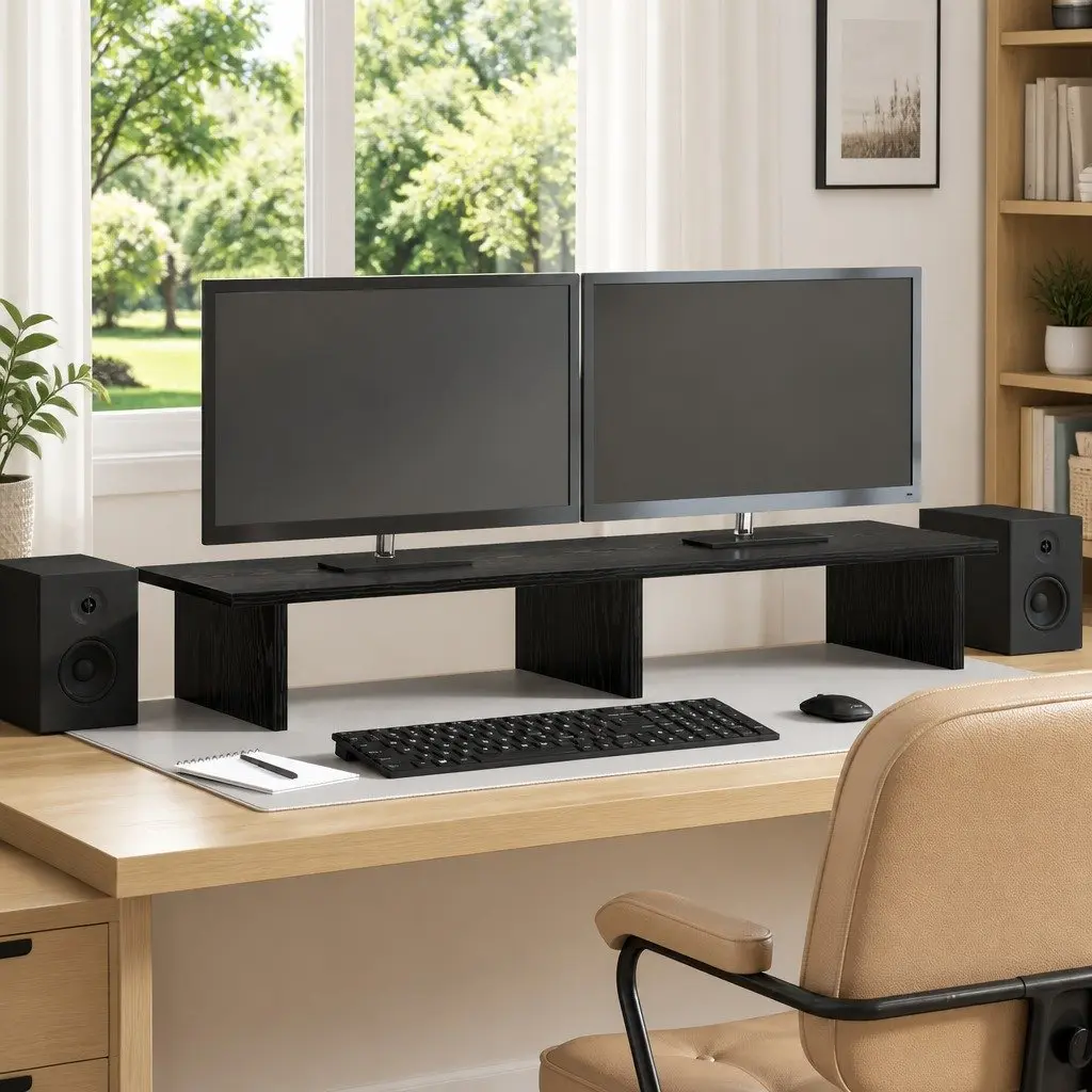 Black Engineered Wood Monitor Stand for Home Office
