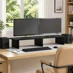 Black Engineered Wood Monitor Stand for Home Office