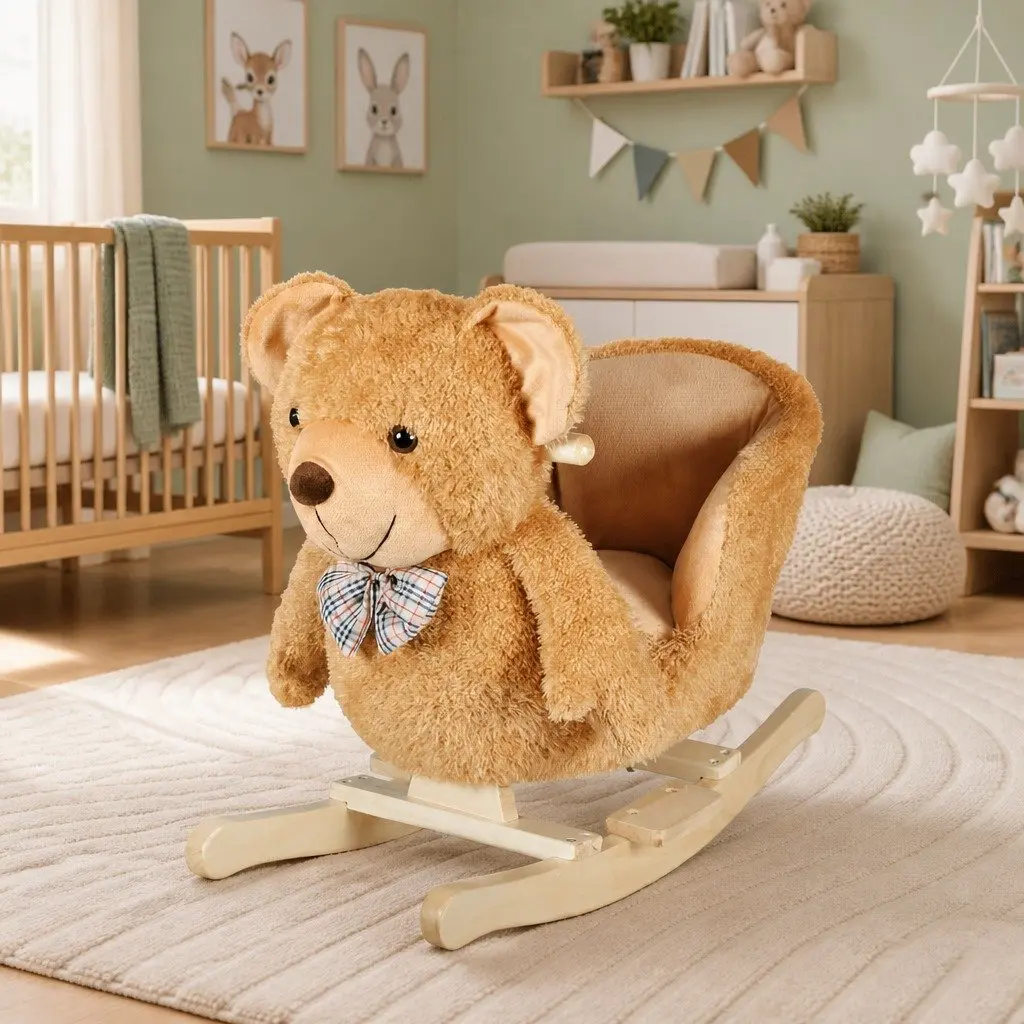Rocking Toy Plush Brown Teddy Bear Baby Bouncer Seat