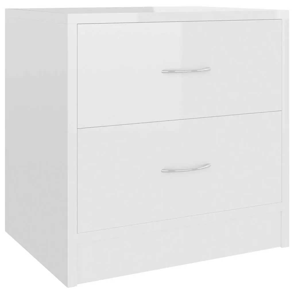 High Gloss White Bedside Cabinet with 2 Drawers