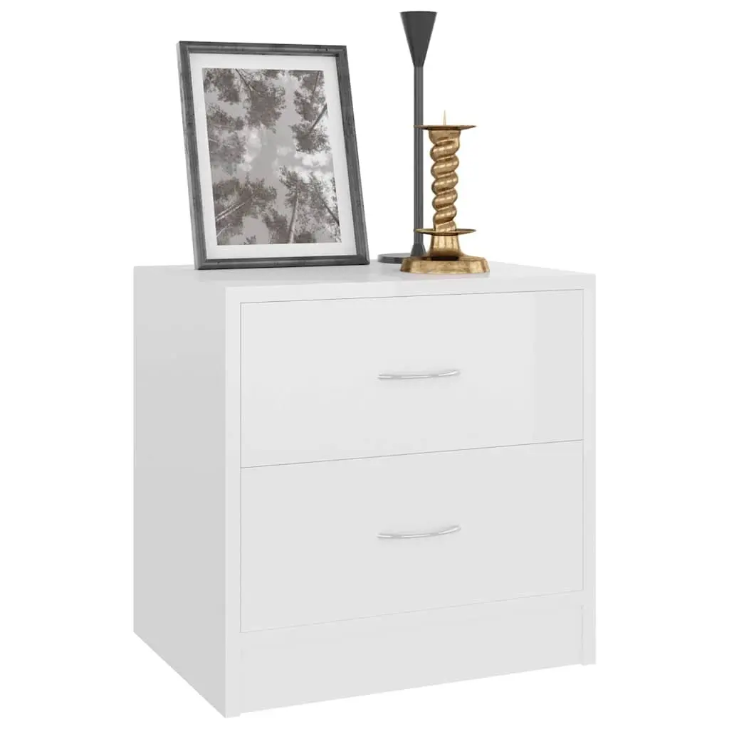 High Gloss White Bedside Cabinet with 2 Drawers